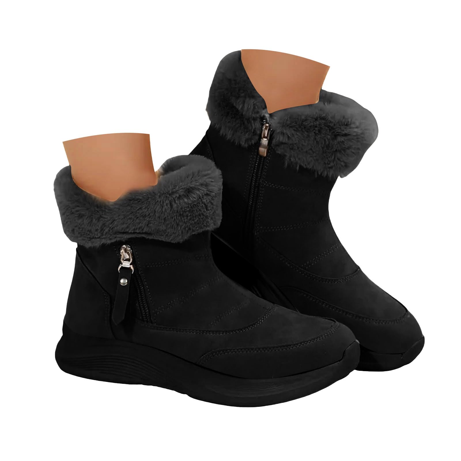 Snow Ankle Platform Boots for Women Suede Fur Lined Fuzzy Chunky Winter Boots Warm Suede Non Slip Arch