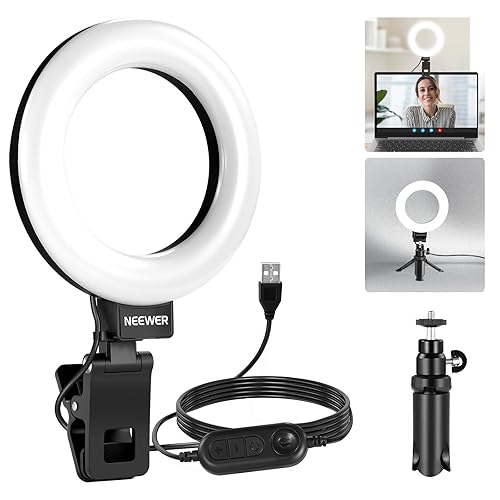 NEEWER Basic 5" Ring Light for Video Conference Lighting, Clip on Light Kit with Desk Tripod Stand for Monitor Laptop Computer Zoom Call Live Streaming Remote Working Learning Video Recording, BR60 - BR60 w/Desk Tripod Stand