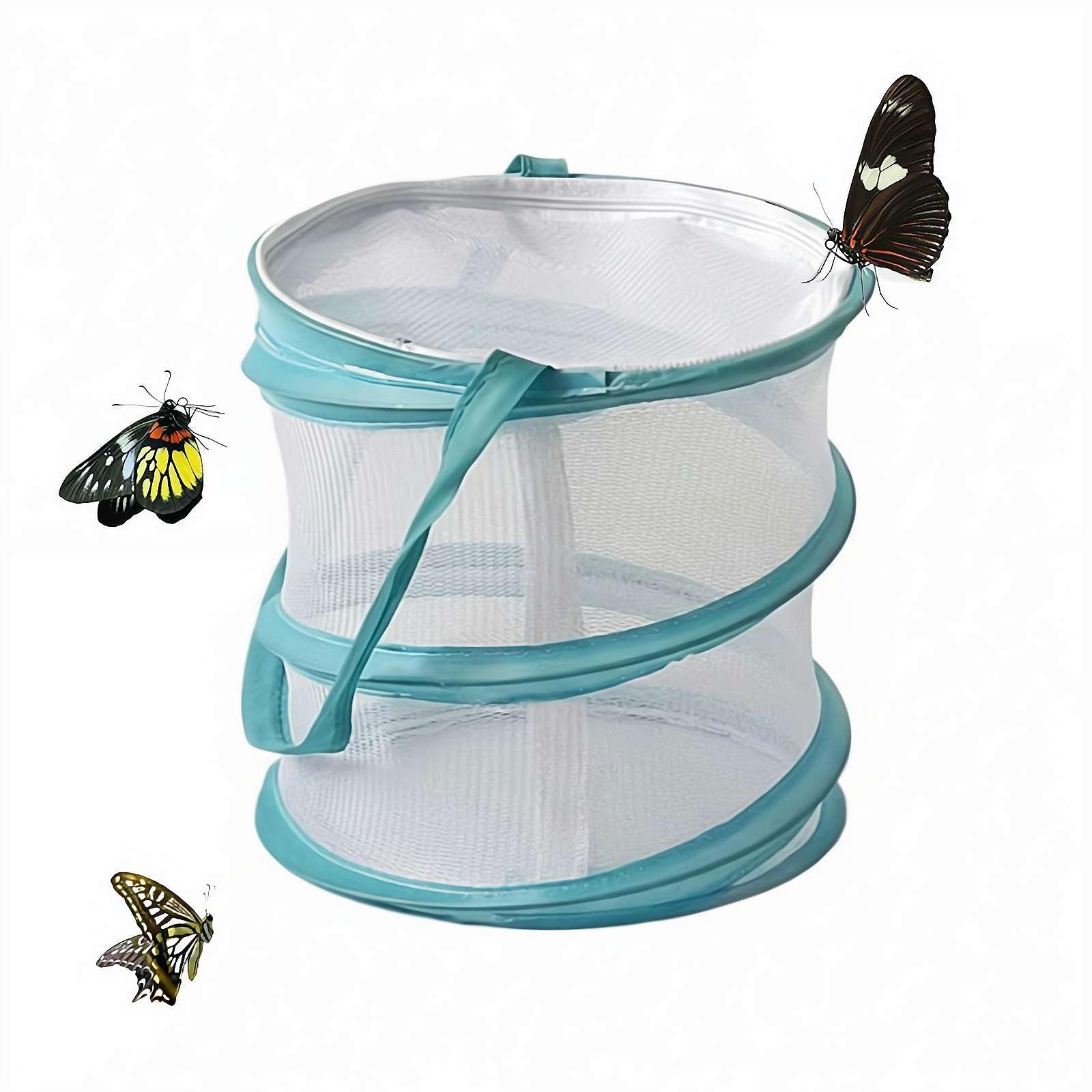 Collapsible Butterfly Habitat & Extendable Bug Catching Net, Clear Mesh Collapsible Cage with Zipper, Portable Insect Observation for Butterflies, Multiple Colors Available