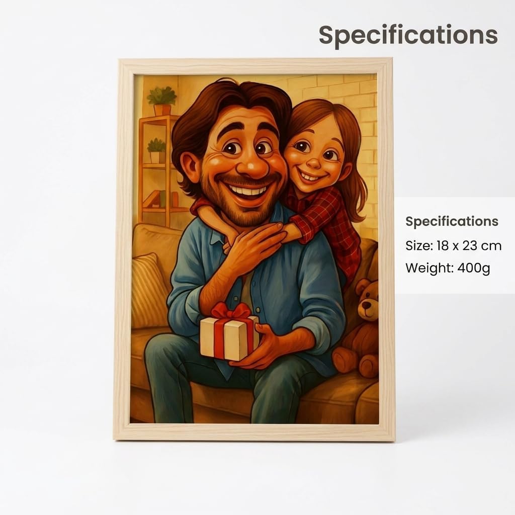 Cadre Photo Cartoon Personnalisé en Bois – Portrait Photo Cartoon avec Nom, Illustration Famille ou Couple, Cadeau Romantique pour Anniversaire, Mariage, Fête ou Décoration Maison