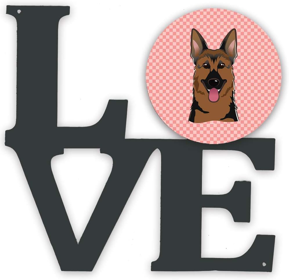 Caroline's Treasures BB1211WALV Checkerboard Pink German Shepherd Metal Wall Artwork Love Indoor Outdoor Art Decor Patio, Bathroom, Kitchen Colorful Aluminum and Black Steel Sculpture