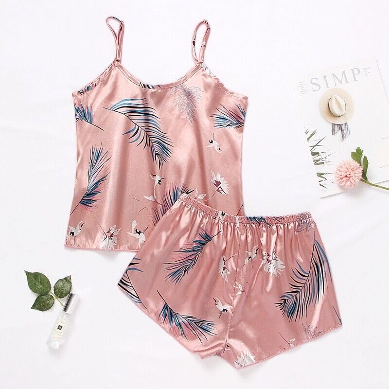Image of Night Suit for Women - Soft Breathable Satin Fabric Stylish Shorts for Woman, Cute Printed Nightwear Western Co ord Set Sleepwear, Lounge Wear for Every Night