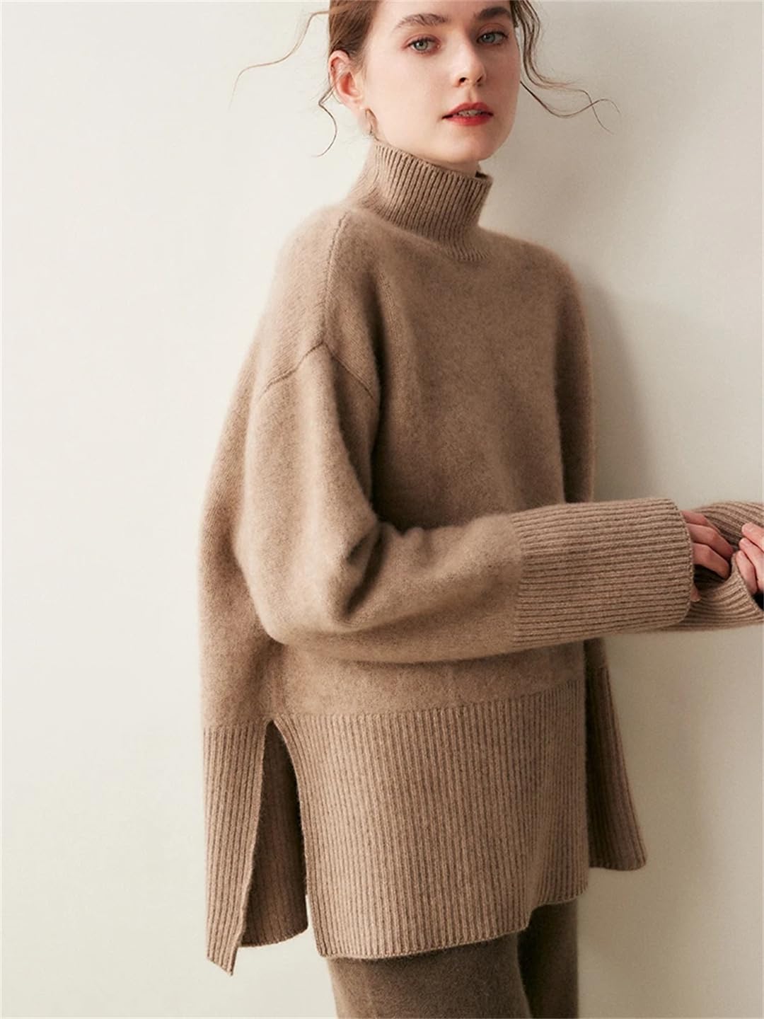 Fnfmrfmr Damski sweter oversize z długim rękawem luźny sweter grube ciepłe swetry