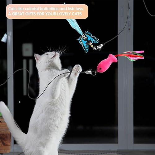 Miniatura 2 de Varita de juguete retráctil para gatos, 12 paquetes de juguetes interactivos de plumas para gatos, 9 recambios surtidos con campana para gatito