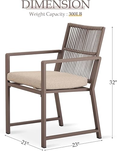 Miniatura 3 de Sillas de comedor de aluminio para patio al aire libre  Silla de vid de cuerda de imitación, diseño ergonómico de respaldo, cojín de asiento
