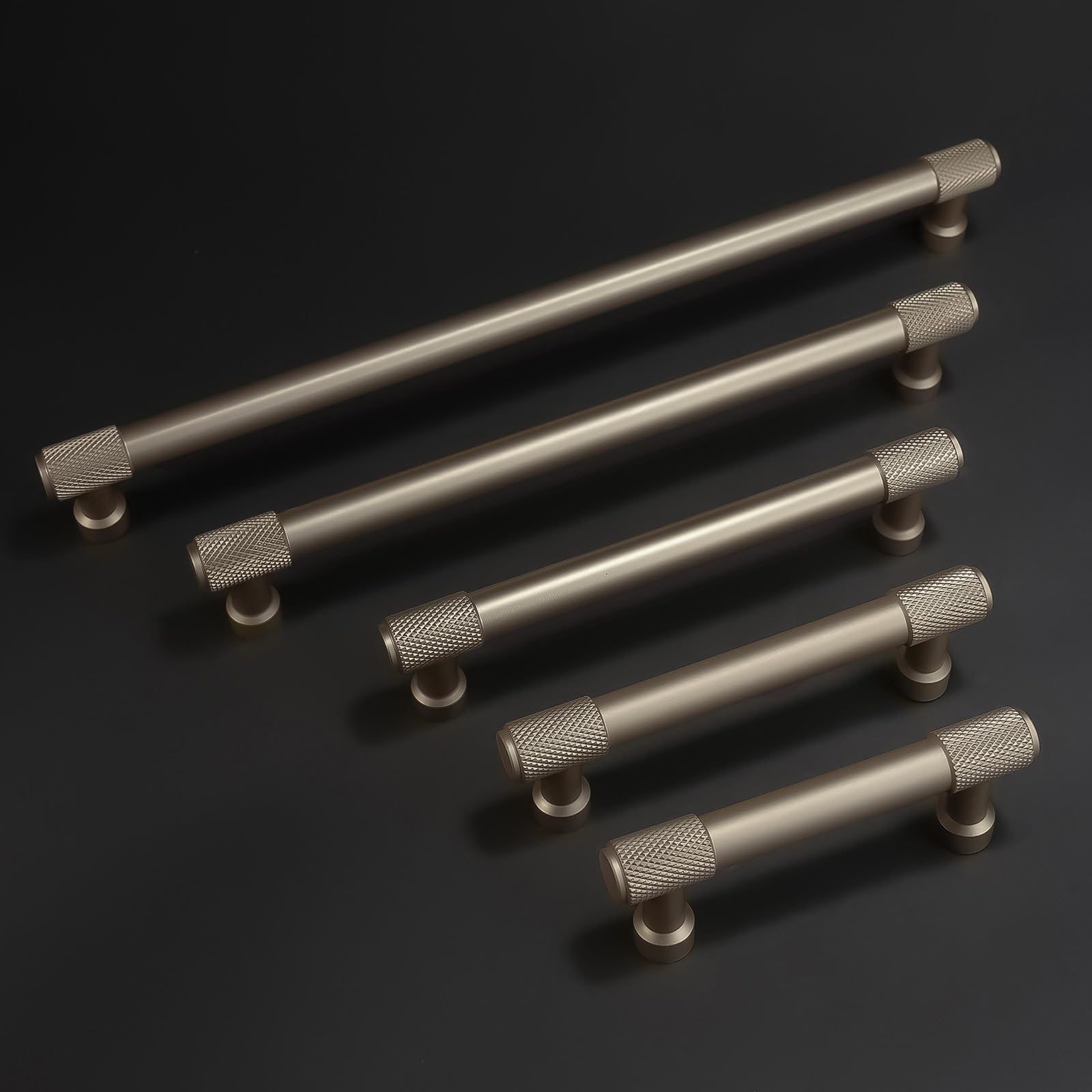 Paquete de 10 tiradores de gabinete de cocina de bronce champán de 5 pulgadas (128 mm), tiradores moleteados para gabinetes de cocina, cajones
