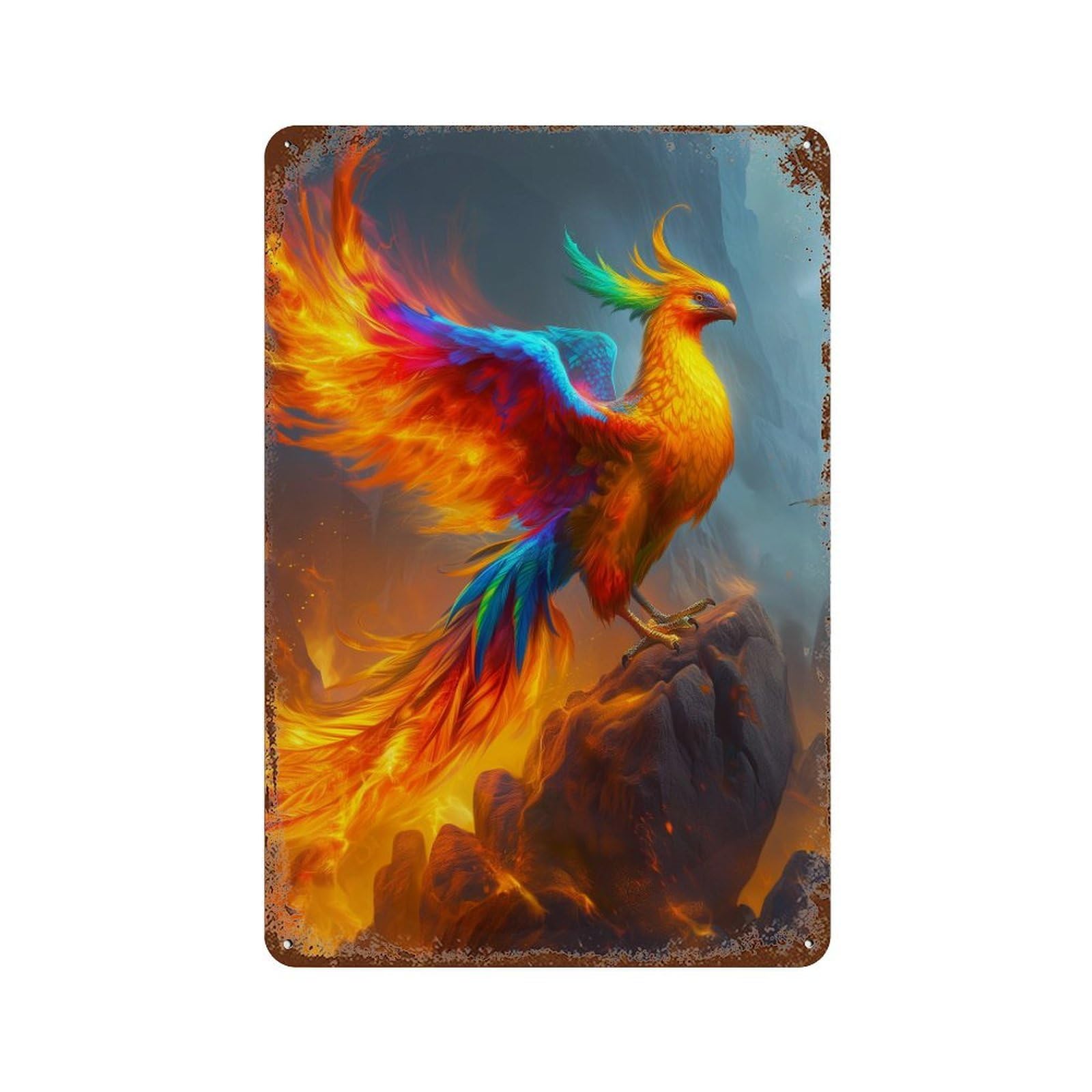 Phoenix Rising Mythical Bird Artwork 11.8"x7.9" Rustic Tin Plaque, Retro Wall Decor for Garage, Bar And Workshop Decor