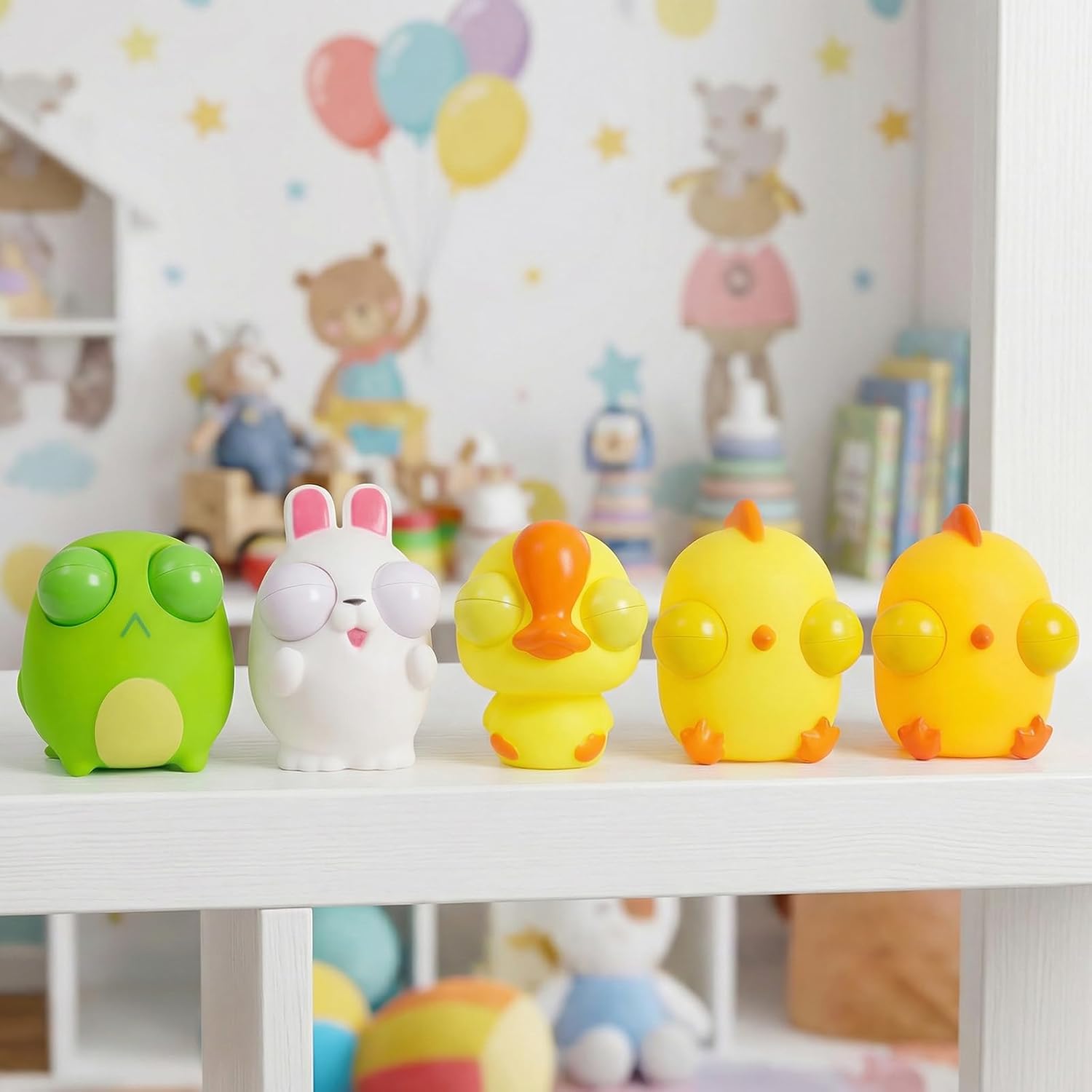 4 Pack Easter Squeeze Out Eyes Toys, Bunny Chick Duck Frog Squeeze Toys for Kids Girls Boys Easter Basket Stuffers Essentials Egg Fillers Party Favors Gifts