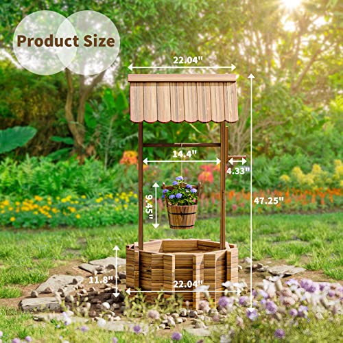 Udpatio Wishing Well For Outdoors Planter For Plants Flowers Large Wooden Planter With Hanging Bucket, Rustic Solid Fir Wood Of Decor For Garden Yard Patio Lawn Backyard Home Decorations With Gloves #TOP5