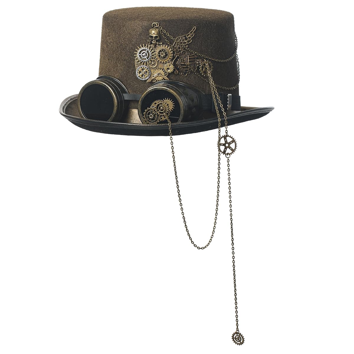 COSDREAMER Unisex Gothic Steampunk Top Hats Halloween Party Veil Feather Hat (Gold, 61cm) — image 1