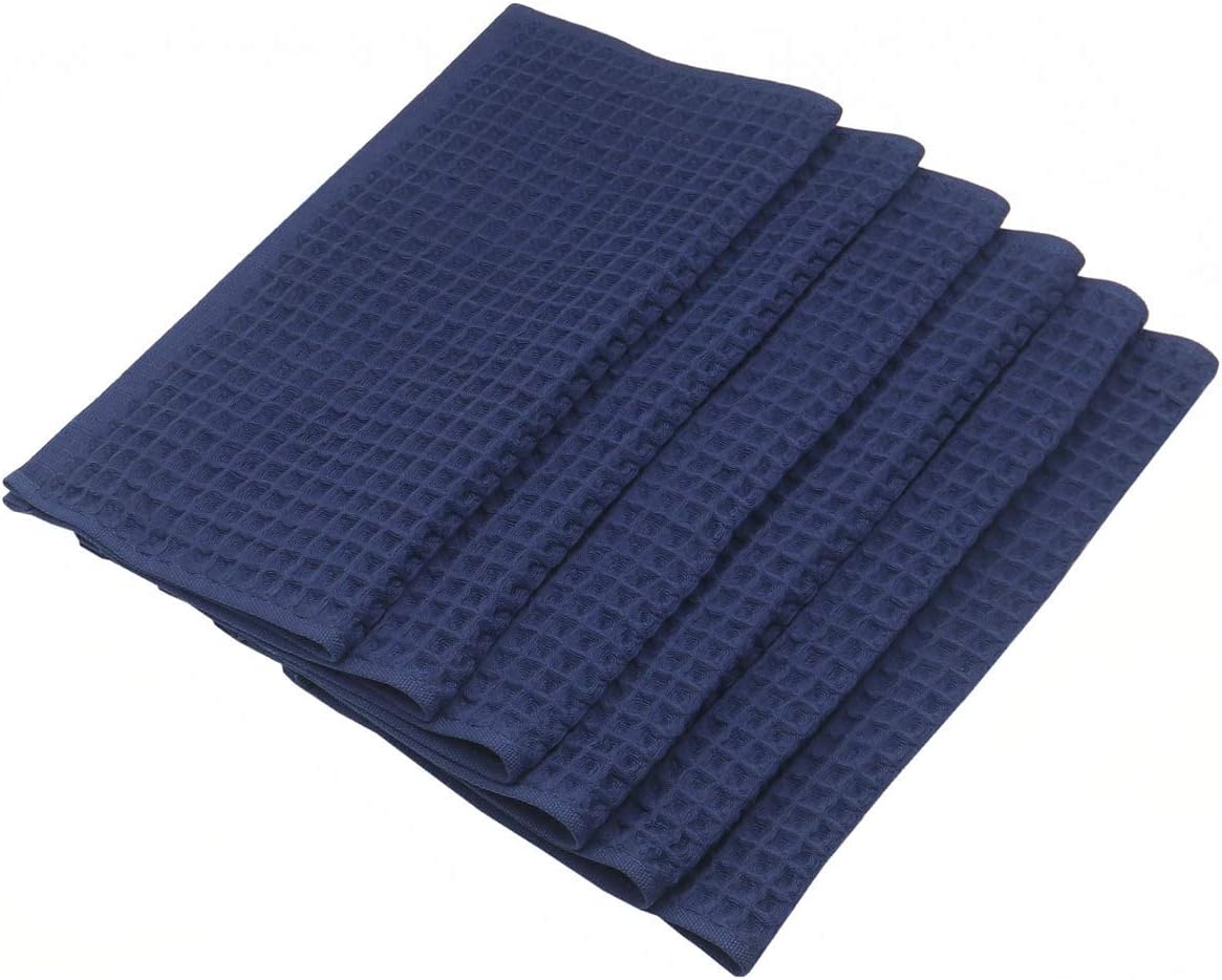 100% Natural Cotton Classic Waffle Weave Dish Cloths, Soft Ultra Absorbent Bath Hand FaceTowel, Fast Drying Lightweight Washcloth, Set of 6 (Navy Blue) - Image 3