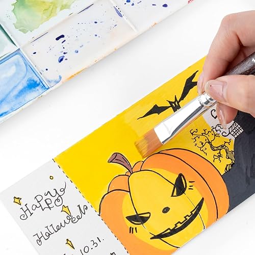 Miniatura 10 de Transon Juego de pinceles de pintura plana 7 piezas para acuarela acrílica gouache óleo y pintura corporal