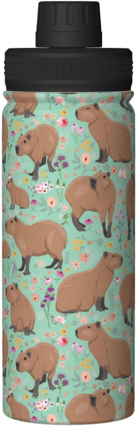 Capybara Gifts Cute Capybara Kawaii Water Bottle Leak Proof Stainless Steel Vacuum Insulated Bottle for Hot or Cold Drinks Adorable Travel Mug, Green - Image 9