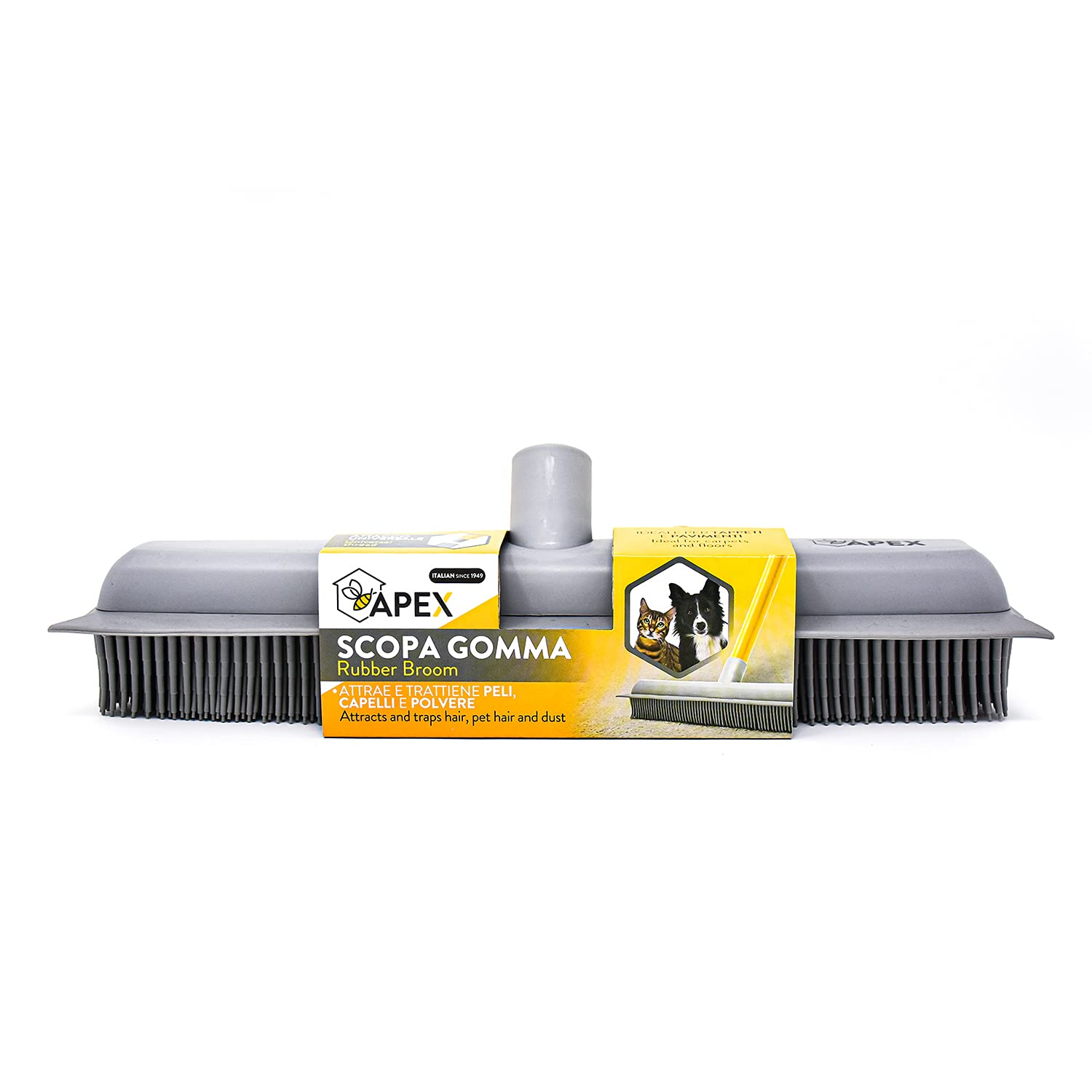 Apex Escoba de goma profesional para pelo de animales, alfombras y suelos | Con cuchilla para agua y líquidos | Conexión universal | 34 x 7 x 13 cm