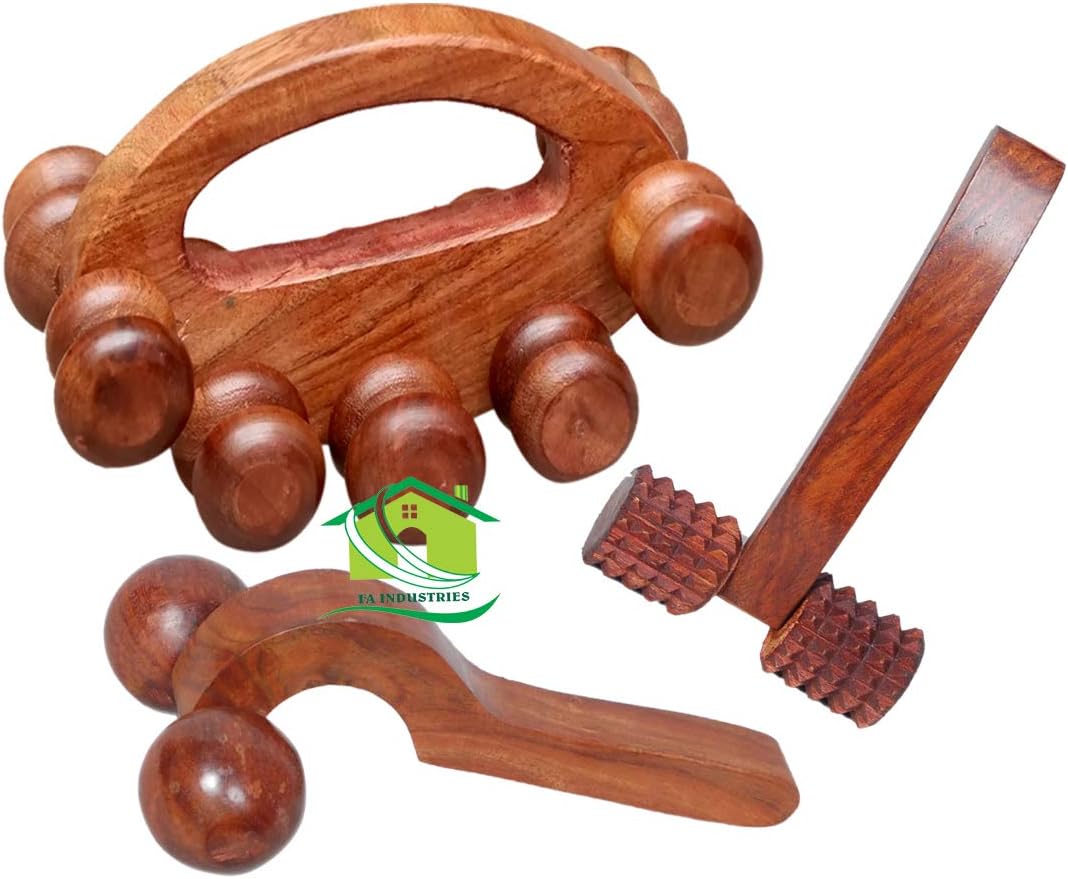 Wooden Roller Massager Acupressure Back Massager Acupressure Hand Massager Pain Relief Combo Kit (Set of 3)