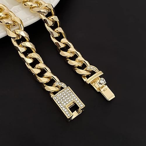Miniatura 3 de Pingyongchang Punk Chic Iced Out Rhinestone Cubano Clasp Collar Pulsera Hip Hop Oro Cubano Link Zircon Inlay Broche Cadena Collar Pulsera para