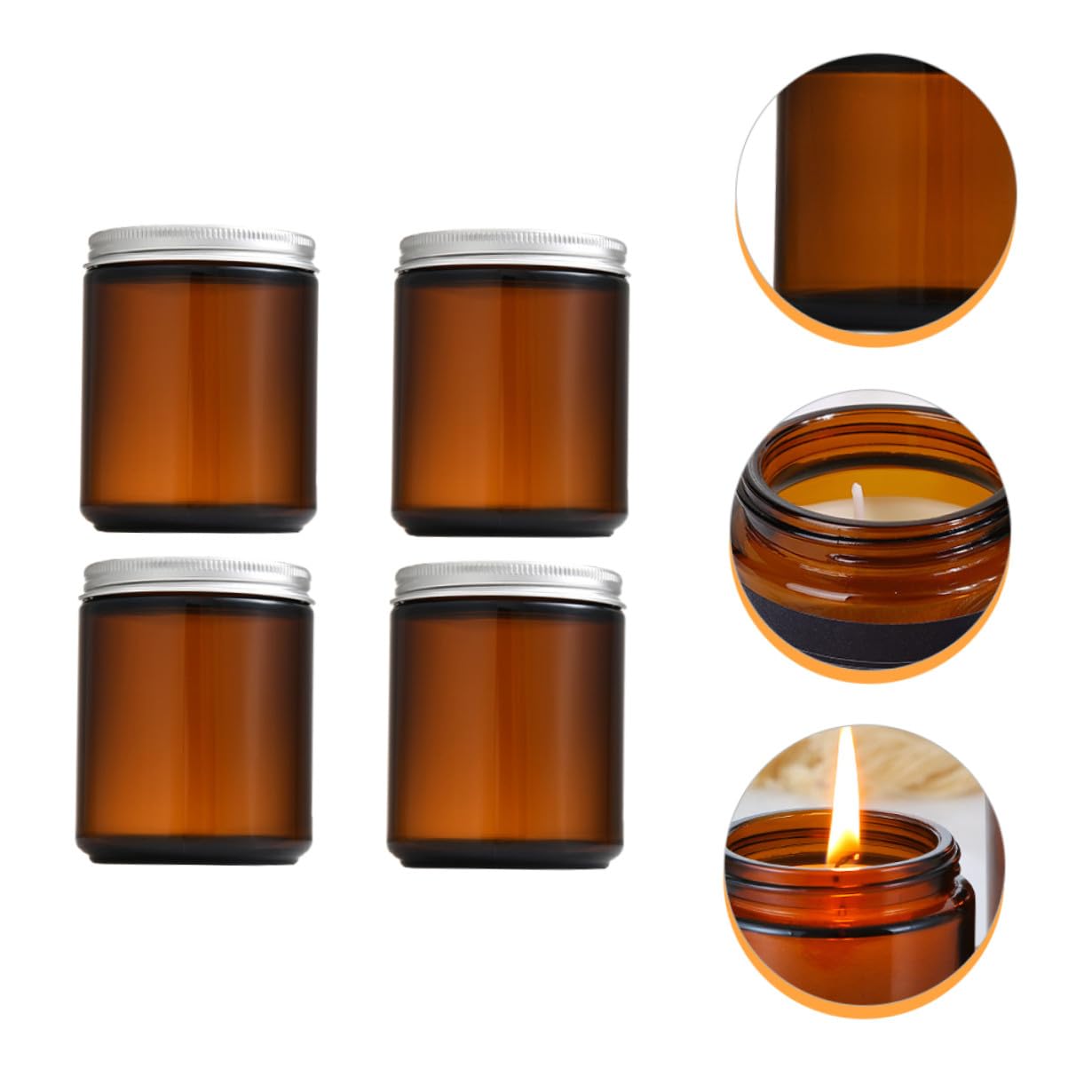 4 Stück Braune Glas Kerzengläser mit Aluminiumdeckel Nachfüllbare Runde Kerzengläser für DIY Soyawachs Eleganter Kerzenbehälter für Aromatherapie und Wohnraumdeko
