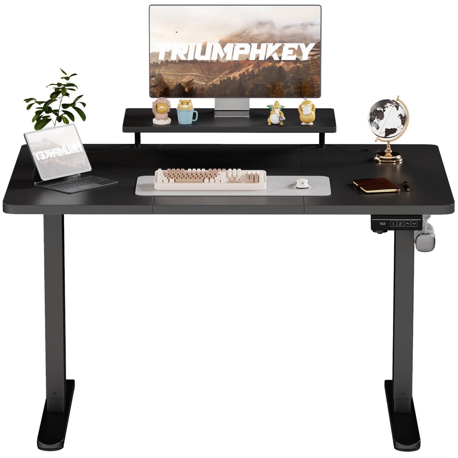 TRIUMPHKEY 140x60cm Escritorio Regulable en Altura con Soporte para Monitor, Escritorio Elevable Eléctrico con 2 Alturas de Memoria, Mesas de Ordenador, Escritorios de Oficina Negro