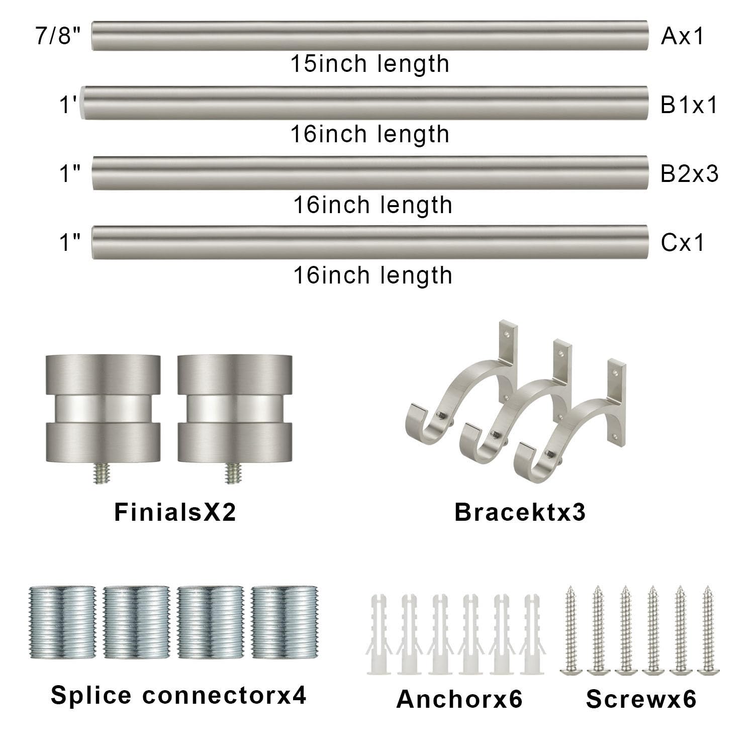 Verstellbare Gardinenstange Von Amzseven – 40 Bis 264 Cm Länge, 2,5 Cm Durchmesser, Satiniertes Silber, Für Schwere Vorhänge Bis 13,6 Kg