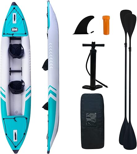 BEYOND MARINA Kayak inflable para 3 personas con asientos acolchados de EVA kayak de pesca recreativo para todos los niveles de habilidad lago río y