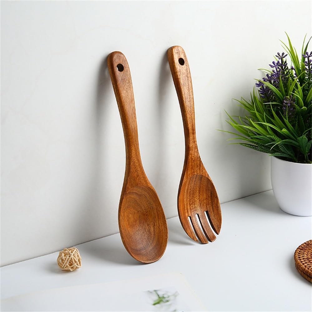 Cucchiaio Forchetta da Insalata Set Cucchiaio E Forchetta in Legno, Forchette da Insalata, for Uso Domestico per Mescolare Il Piatto di Pasta con Frutta