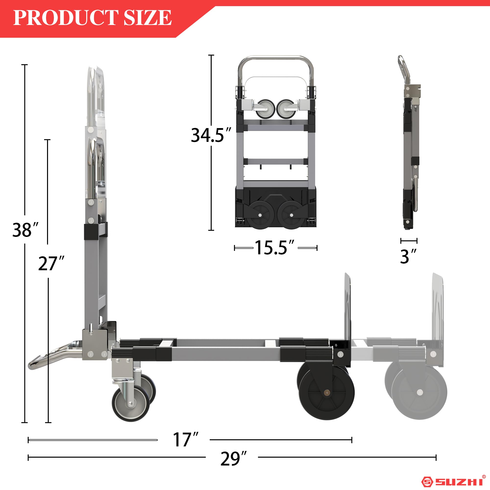 Heavy Duty Hand Truck Dolly - 500lb Capacity -2