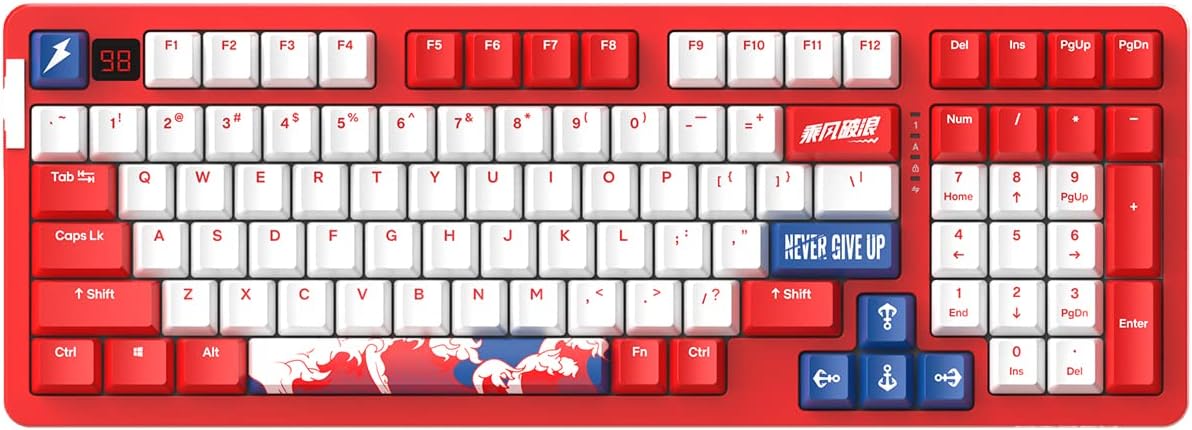 DAREU A98 Pro Tri-Mode Sailing Red Hot Swappable Gasket Structure Mechanical Gaming Keyboard, 98-Key, LED Screen, BT5.1/2.4G/USB-C, RGB Backlit, PBT Double-Shot Keycaps, for Mac & Win (V3 Sky Switch)