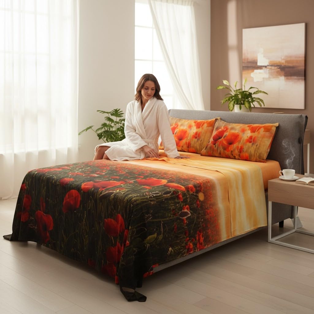 Caleffi Completo lenzuola copriletto MATRIMONIALE Art. CAMPO DI PAPAVERI