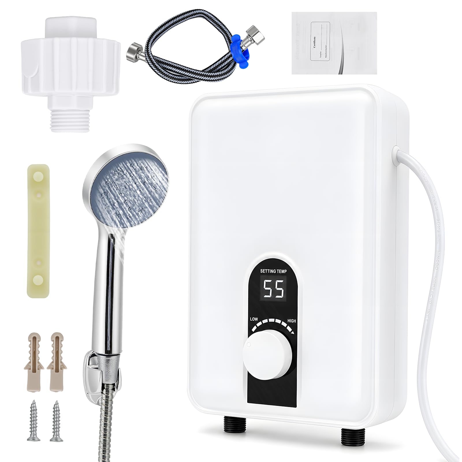 Scaldacqua istantaneo, 6000 W, mini scaldabagno elettrico con display LED, 230 V, per cucina e doccia, bagno, senza spina, resistente alla pressione, impermeabile IPX4, classe energetica A