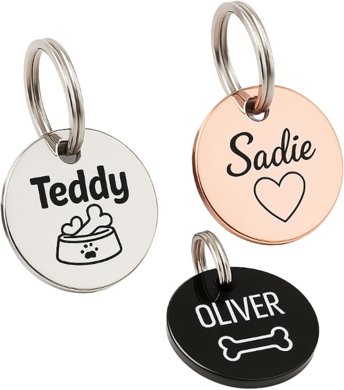 Custom Dog Tag & Cat ID Tag – Personalized Pet ID Tags, Stainless Steel, Deep Engraved, Double-Sided – Durable Name Tags for Dogs & Cats – Quiet, Rustproof, Long-Lasting (Regular 1.18 inch)