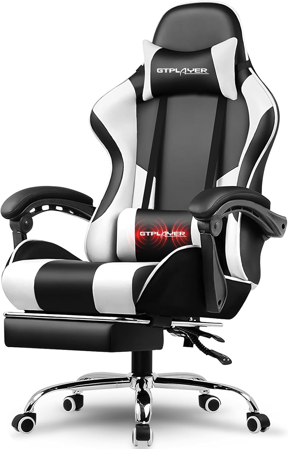  Gaming Chair, Computer Chair with Footrest and Lumbar Support, Height Adjustable Game Chair with 360°-Swivel Seat and Headrest and for Office or Gaming (Faux Leather, Black) thumbnail