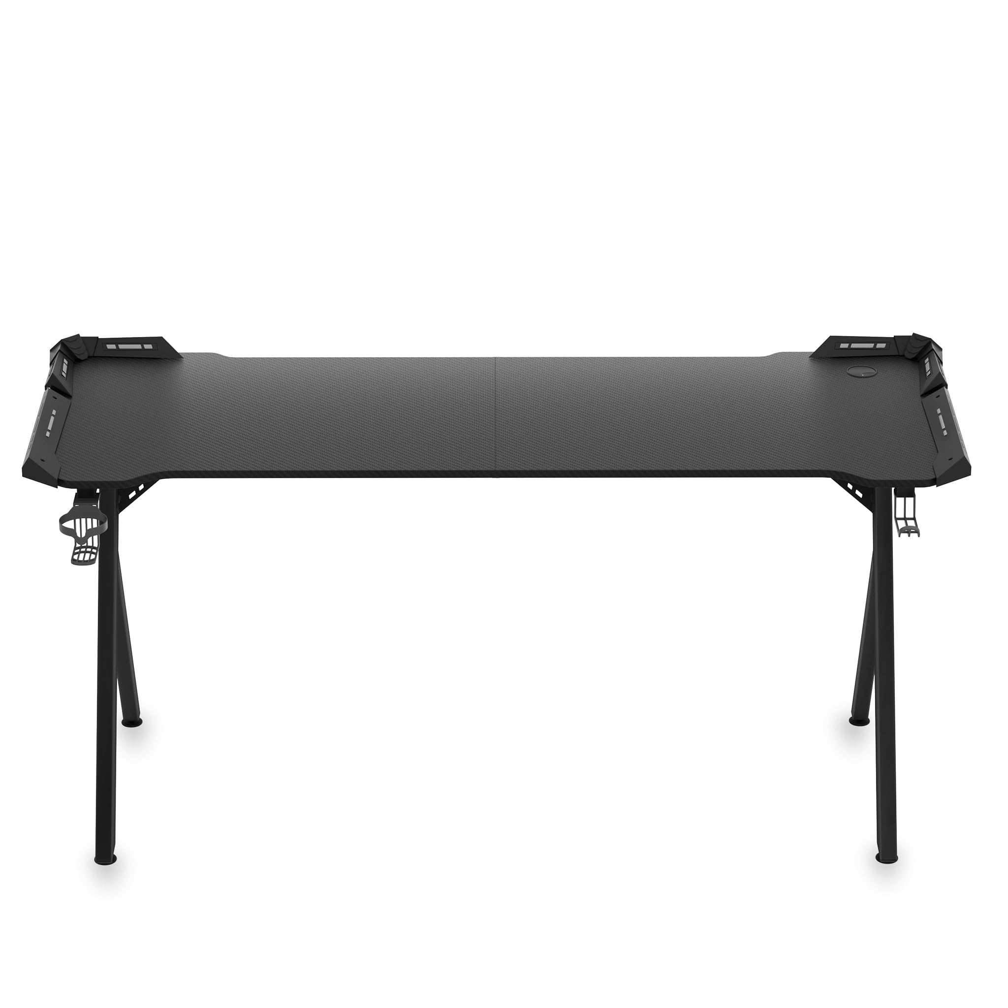 YUENFONG Gaming Tisch mit LED, 160x60cm Schreibtisch Y-Frame Computertisch mit Kohlefaser-Oberfläche, Ergonomischer PC Tisch inkl. Fernbedienung Tassenhalter & Kopfhörerhaken, Schwarz