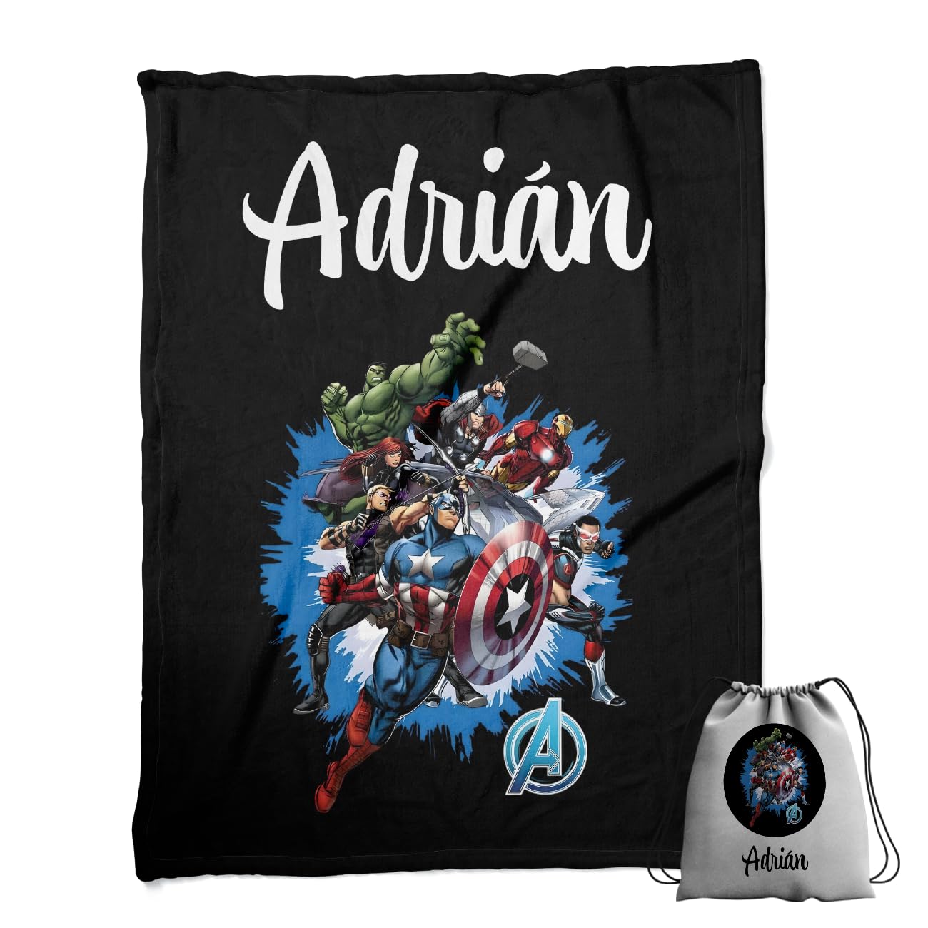 Manta Personalizada con Nombre y Texto. Regalo Original para Navidad, cumpleaños, Regalo Infantil, Baby Shower. Manta Invierno Suave y Duradera. (Avengers)