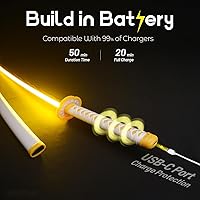 Vista 3 de RENGENG - Espada iluminada, 40 pulgadas, réplica de anime de plástico recargable con cinturón y soporte, textura original, espada de anime