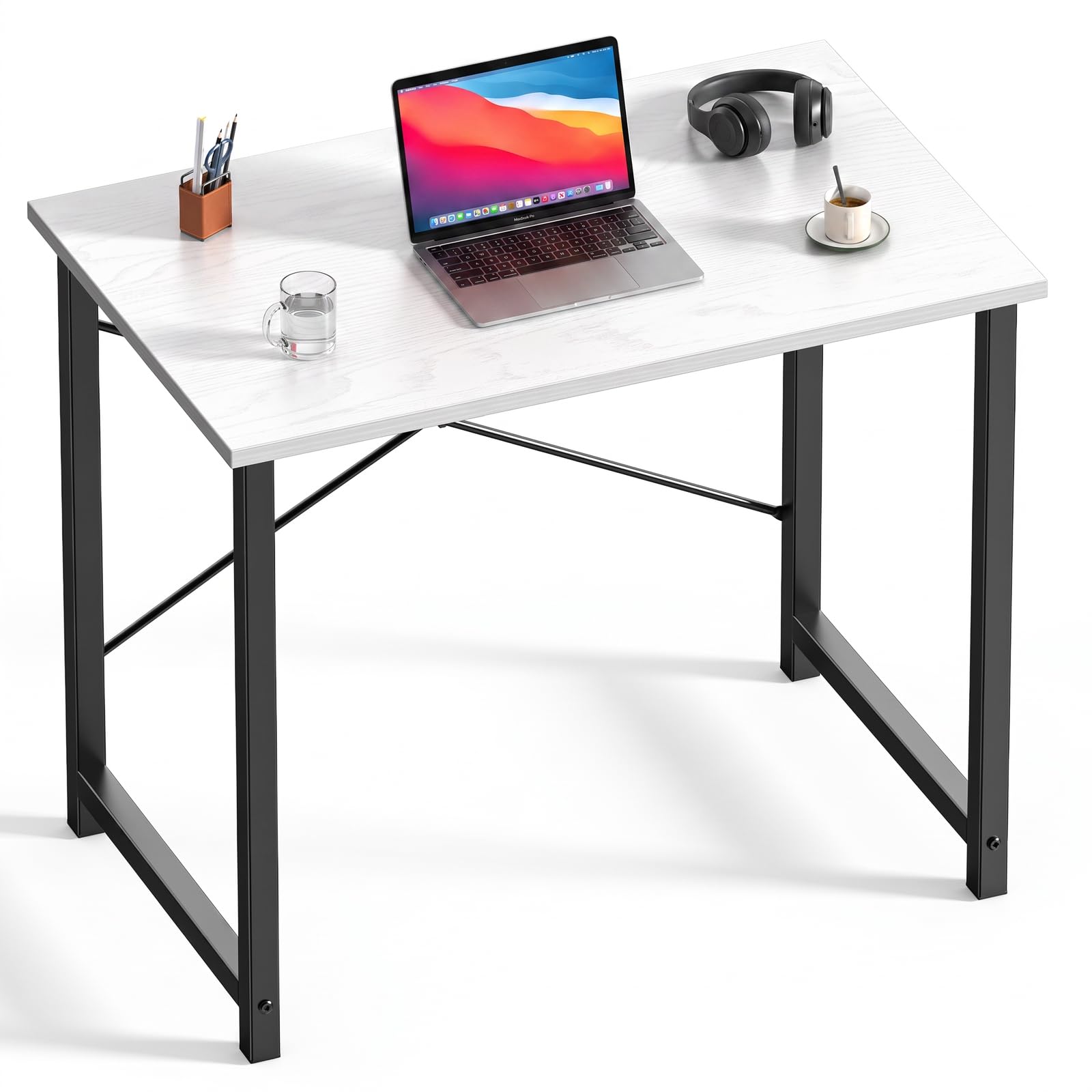 DUMOS 32 Inch Small Computer Desk, Home Office Desks for Bedroom, White