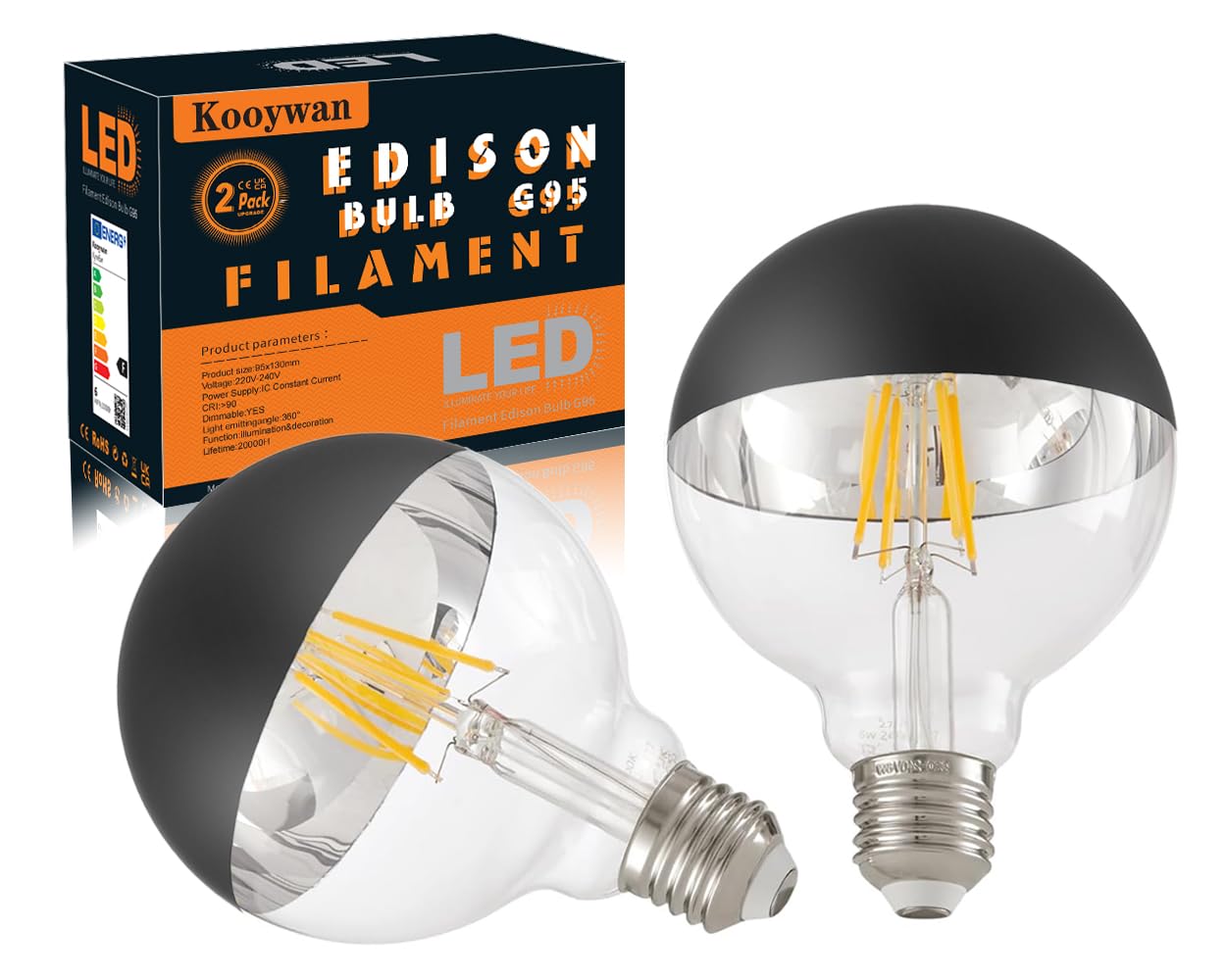 Żarówka LED do lusterka wstecznego czarna 6W 2700K E27 możliwość przyciemniania ciepłe światło G95 2 szt