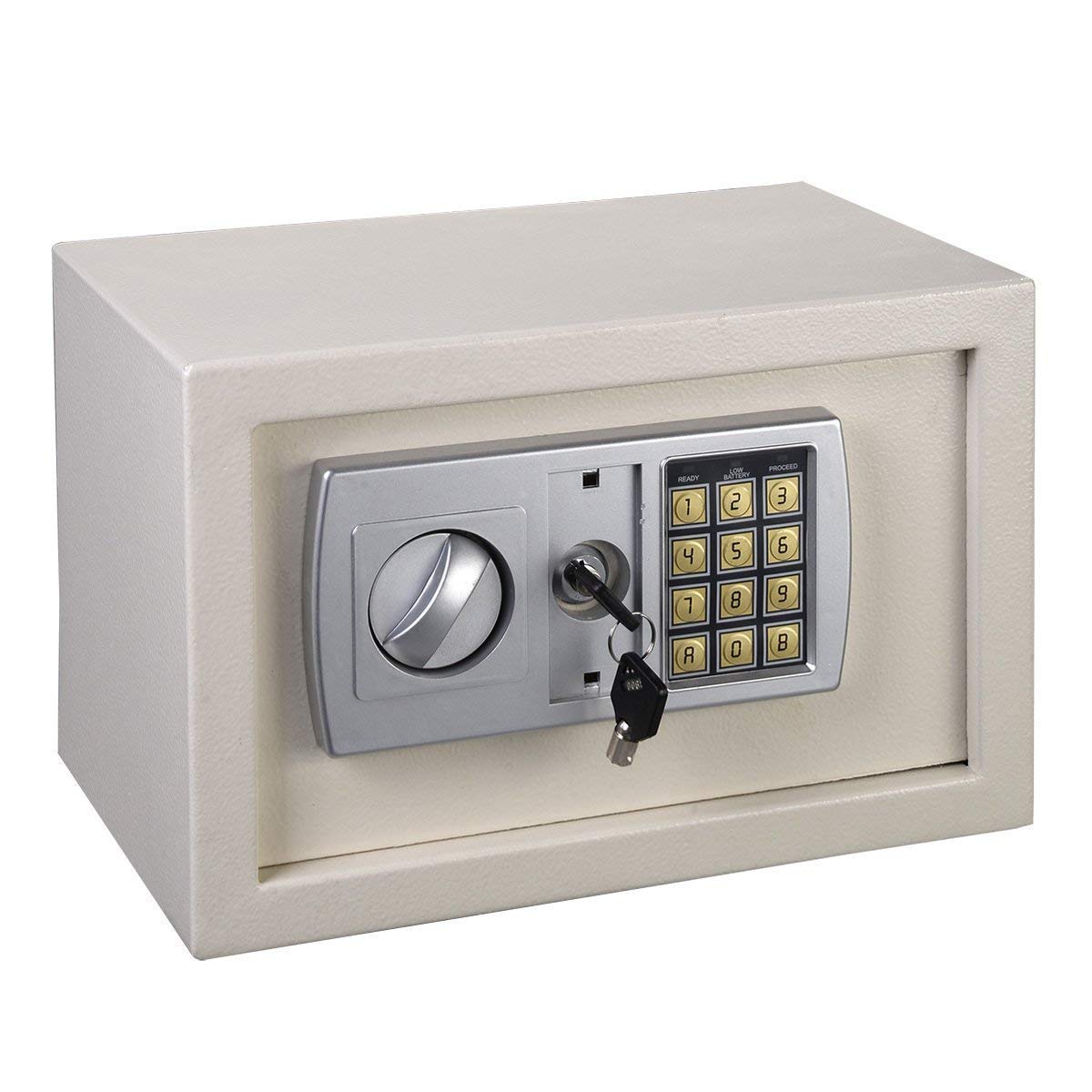 PowerTools Tresor Klein - Cassaforte elettronica da parete, con codice numerico + chiave di emergenza, per casa, ufficio, sicurezza digitale, 8,5 l, grigio