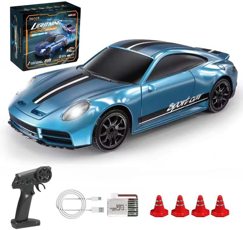 1/43 Scale Mini RC Drift Car, 2.4GHz Remote Control Racing Car with 15KM/H High Speed, LED Lights, 20 Min Playtime, USB Rechargeable, Ideal 4WD Drift Vehicle Model Toy Gift for Adults