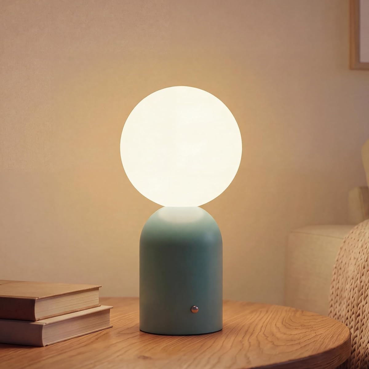 Lámpara de mesa LED recargable inalámbrica de 10,8", pantalla de vidrio opalino blanco, azul