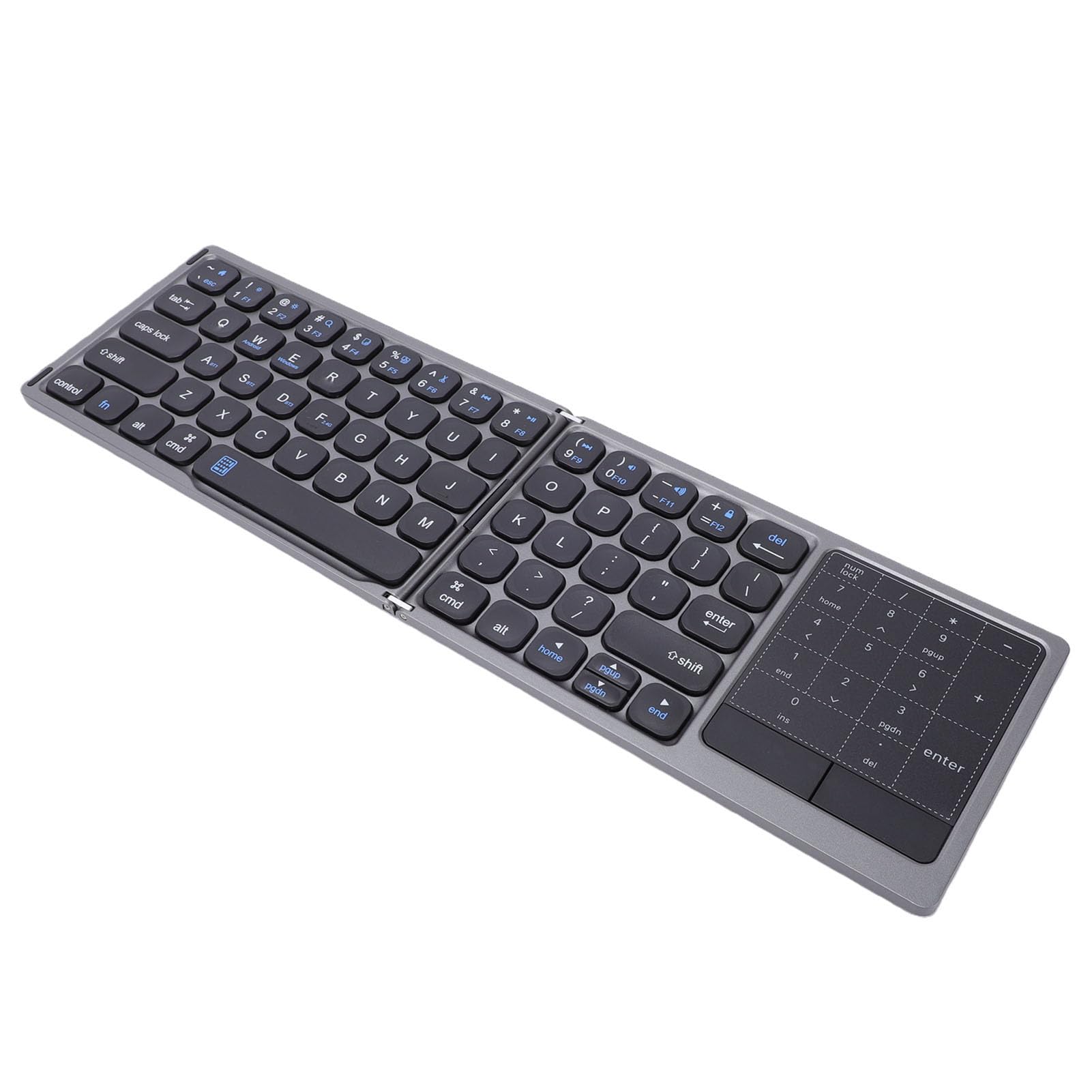 Annadue Tastiera Bluetooth Pieghevole 2.4G per Tablet, Telefoni, Laptop | Materiale ABS Touchpad 2 in 1 Tasto numerico Bluetooth wireless pieghevole ergonomico a grandezza naturale per viaggi