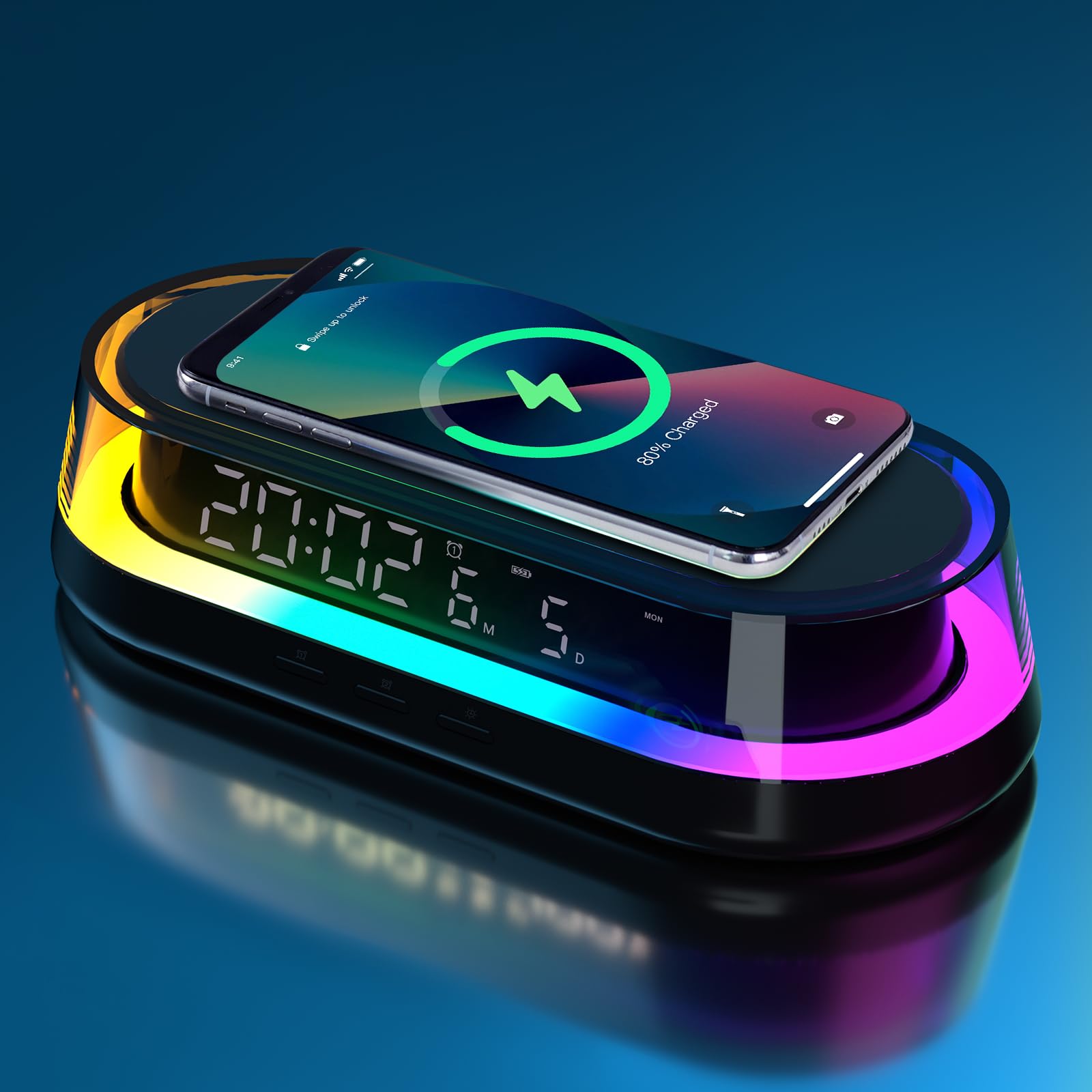 Lámpara de mesilla de noche con función de carga,luz LED despertador lámpara de mesa táctil regulable con 2 niveles de brillo,luz nocturna RGB con cargador inalámbrico de 15W