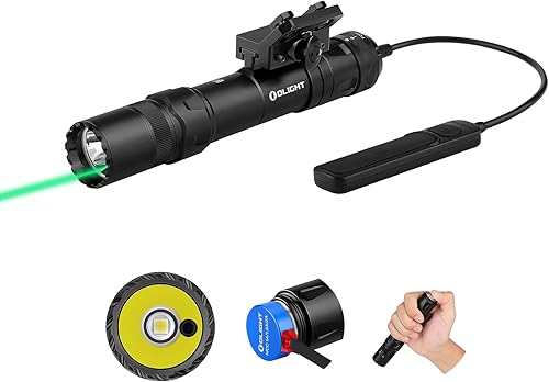 OLIGHT Odin GL M - Linterna táctica recargable de montaje MLOK de 1500 lúmenes con haz verde y combo de LED blanco, soporte de riel deslizante