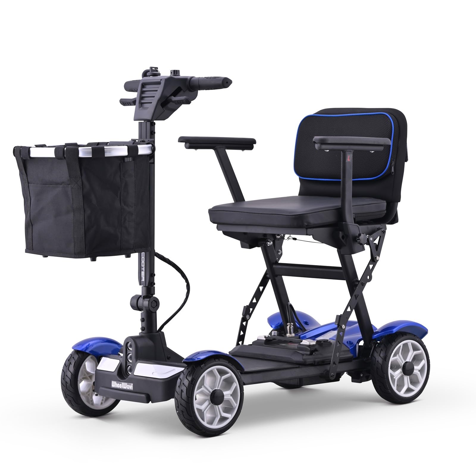 Scooter per disabili a 4 Ruote, Scooter per disabili Pieghevole, Scooter per Anziani, Scooter per disabili per Adulti, batterie e Cestino Anteriore Inclusi, Blu