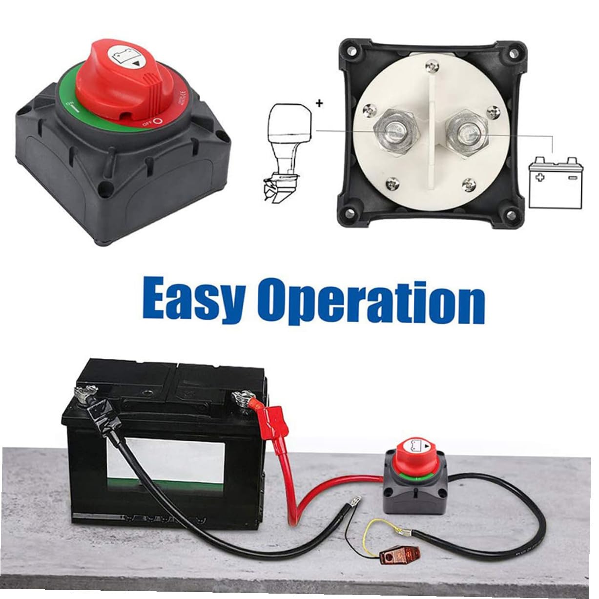 BESTYASH Interrupteur de Coupure de Batterie 600A, Isolateur de Déconnexion, 1 Set, en Plastique et Laiton, pour Bateau et Voiture