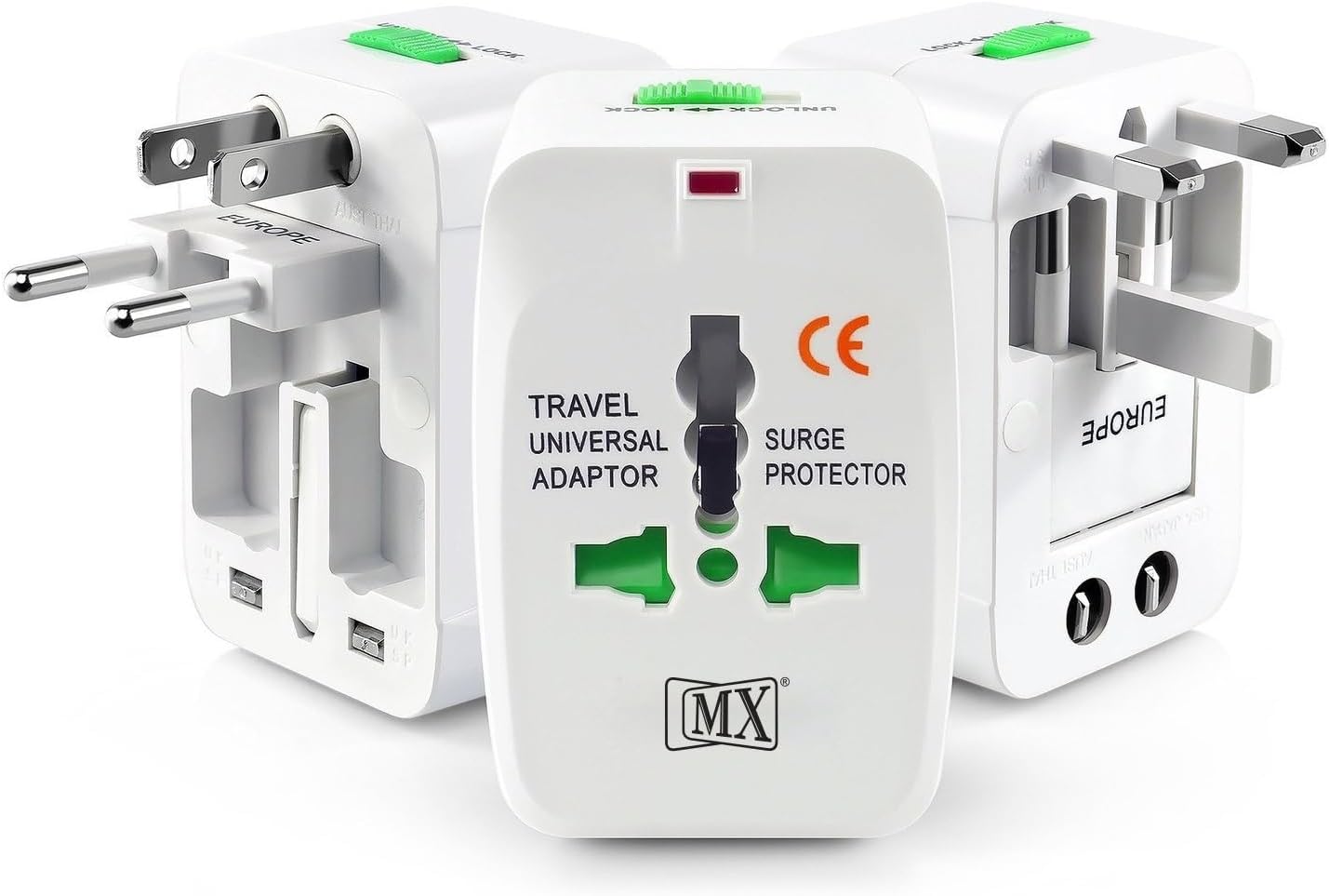 MX Universal Travel Adapter Worldwide All in One Plug for 150+ Countries, International Power Adapter with US UK EU AU Plug, Compact Travel Adapter with LED Indicator for Mobile Laptop Charger