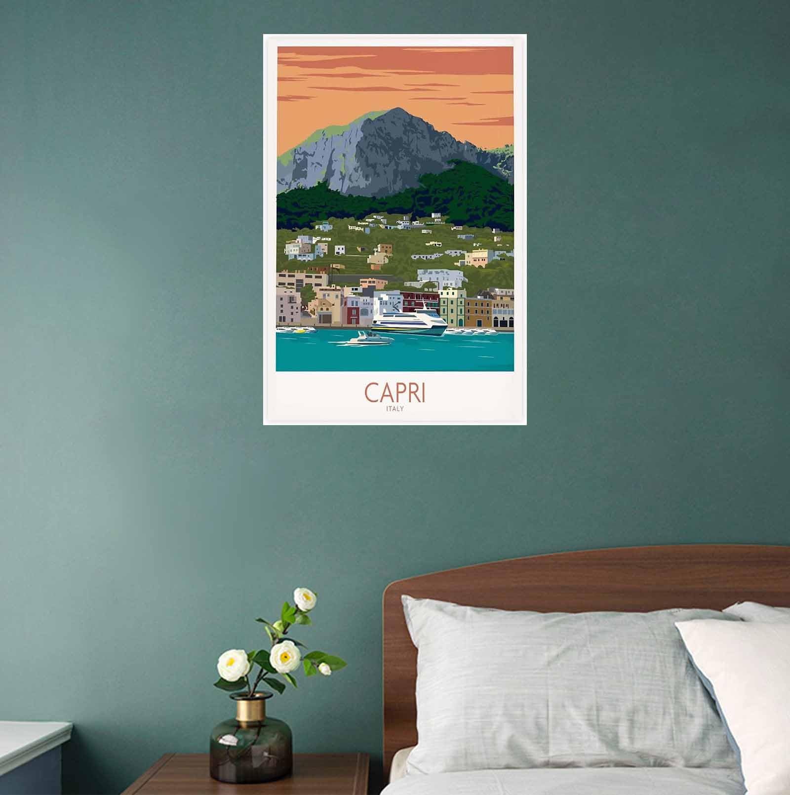 EKOAW Affiche De Voyage Vintage Capri, Italie, Toile, Art Mural, 40 X 50 Cm