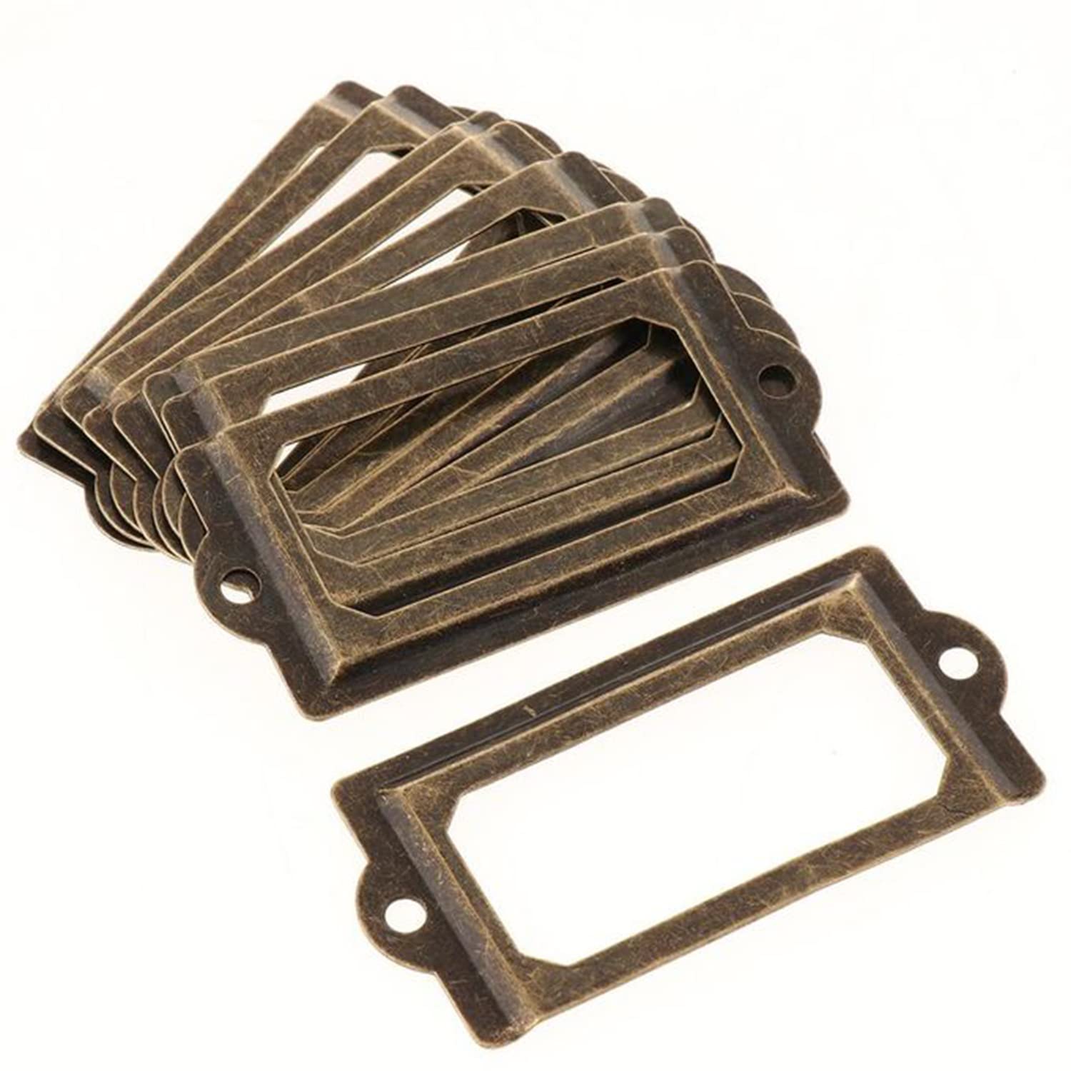 10 Portaetichette In Metallo Bronzo - Per Cassetti, Ufficio, 83x30mm - Foto 8