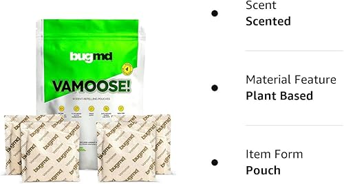 Miniatura 7 de BugMD Vamoose - Bolsas repelentes de roedores (1 paquete, 4 bolsas), ratas alimentadas por plantas, disuasorio de ratones para interiores