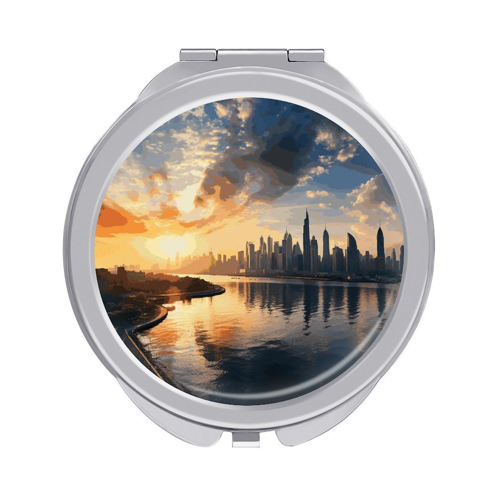 JTREHY New York in The Sunset Makeup Mirror Silver Mirror Surface Folding Makeups Mirrors Lightweight Durable Looking Glass for Suitable Traveling Handbag and Purses