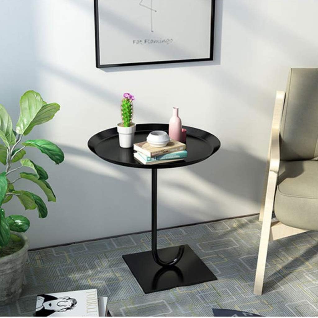 Sofa side table, Wrought Iron Umbrella Casual Negotiation Coffee Table Living Room Sofa Side Round Multi-function (Color : Black, Size : 37CM)